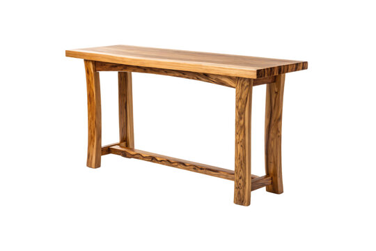 Rustic wooden console table with cross-beam support, natural wood grain furniture isolated on a transparent background