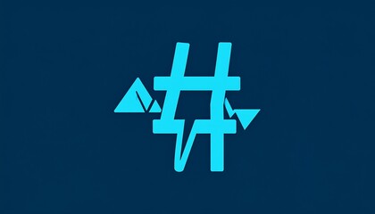 Teal hashtag symbol with speech bubble and triangles, dark background