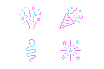 Colorful party decorations featuring confetti, party hats, and sparkles for celebrations and joyful events