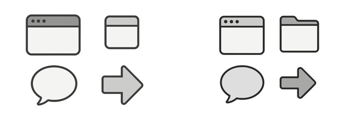 Visual representation of user interface elements showing dialog boxes and navigation design in a modern layout