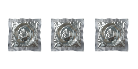 Condoms: A close-up shot of three individually packaged condoms, symbols of safety, responsibility, and intimacy, showcasing a commitment to health