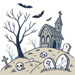 Spooky Graveyard Halloween Cartoon Illustration
