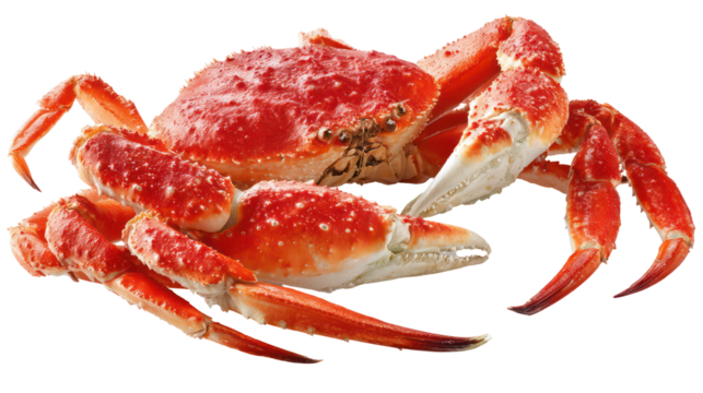 Vibrant red king crab with detailed texture against a dark background