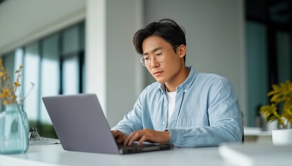 Medical coding specialist focused at laptop in modern office, calm and concentrated mood, clean minimal style, illustrating accurate healthcare billing, EHR documentation, and compliance workflow