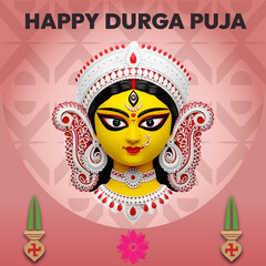 Happy durga puja post design with Flowers and Music Vector Illustration