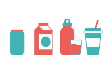 Colorful illustration of various drink containers on a white background for educational purposes