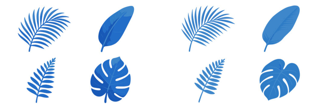 Blue tropical leaves arranged in a creative pattern for a vibrant design project in a bright and colorful setting