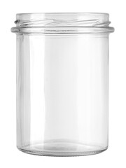 Empty clear glass jar with threaded neck