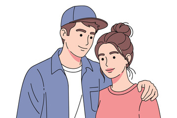 A young couple in casual attire embracing affectionately, isolated on white background a tender moment captured in a stylish illustration of love and connection vector