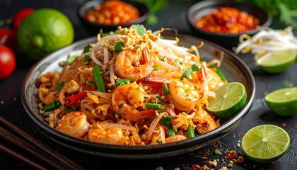 Fototapeta premium Spicy shrimp Pad Thai dish