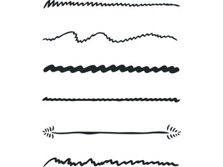 Obraz premium Set of seven hand-drawn wavy and dashed line dividers. Vector hand drawn illustration