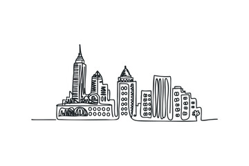 Minimalist building silhouette line drawing. Vector hand drawn illustration