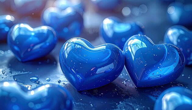 Shiny blue hearts, close-up