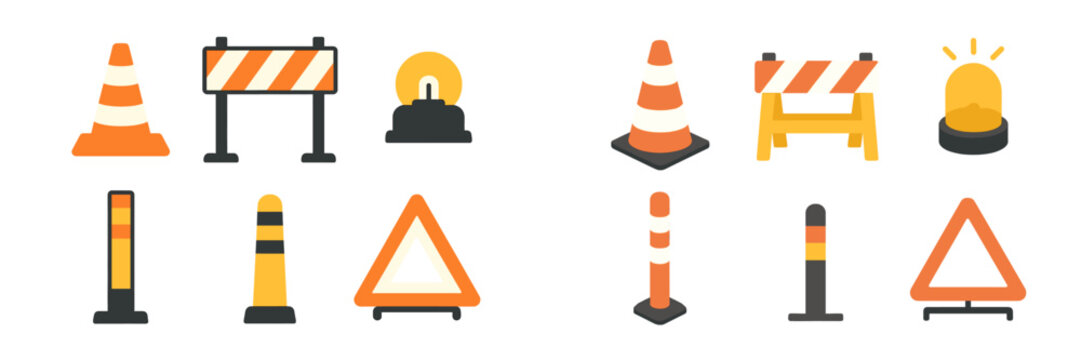 Traffic safety cones and barriers designed for urban construction sites during daylight hours