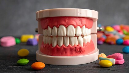 Model teeth with colorful candies