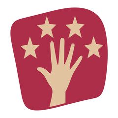Tan hand silhouette with four stars on red background vector