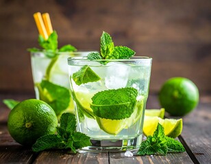 Refreshing Mojitos on a rustic table