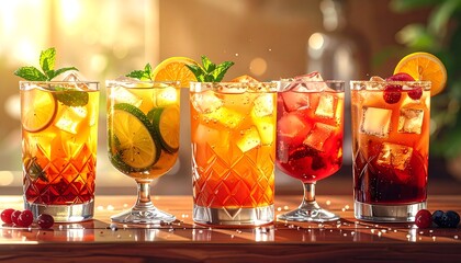 Refreshing summer drinks in glasses