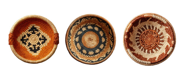 Native American woven baskets collection isolated on transparent background