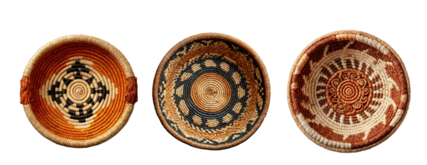 Native American woven baskets collection isolated on transparent background