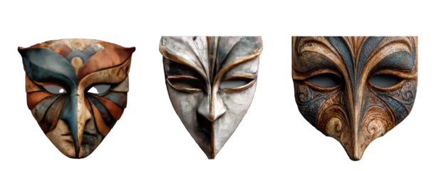 Venetian masks collection isolated on transparent background