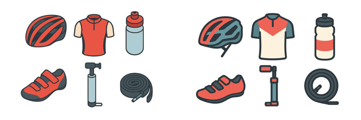 Cycling gear set including helmets, jerseys, shoes, and accessories for outdoor sports enthusiasts