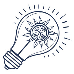 Creative light bulb with a sun design inside symbolizing bright ideas and inspiration