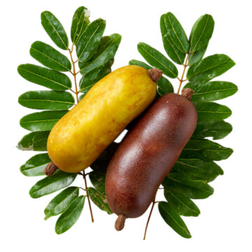 Photo of two ripe and unripe fruits of the spondias mombin tree isolated on transparent background