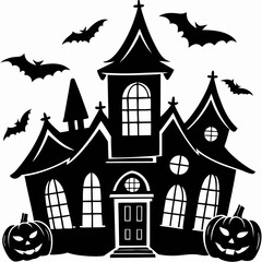 halloween house and bats