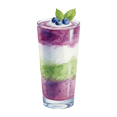 Watercolor Smoothie Glass with Fruit Layers Vector Illustration Isolated on White Background, Healthy Cold Drink Clipart for Café, Menu, and Wellness Design