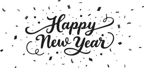 Happy New Year calligraphy with confetti