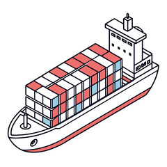 Modern container ship with stacked cargo containers in isometric view symbolizing global trade and logistics