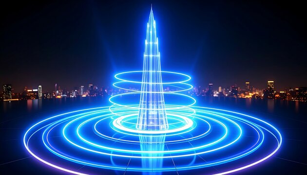 Towered city, glowing blue light, futuristic - Powered by Adobe