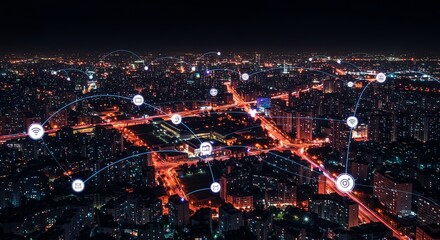 Connected City Nightscape Smart Technology Global Network Solutions