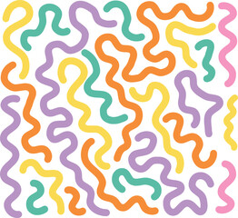 Playful Hand-drawn Wavy Line Pattern in Pastel Color Palette Background.