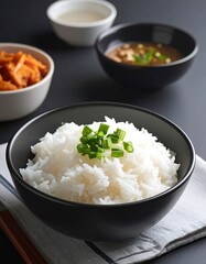 White rice topped with green onions