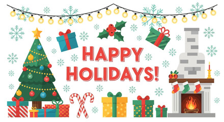 Festive flat vector christmas design elements with traditional decorations perfect for season's