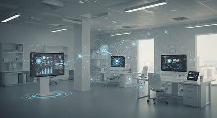 Connected Office Space Data Networking Modern Workspace Concept