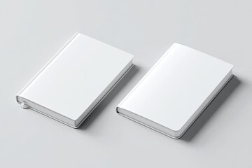 Two blank white books on a light gray surface