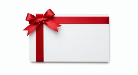 Red Bow Gift Card Festive White Card with a Bright Red Ribbon.