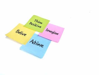 Hand written message on colorful sticky note as a self esteem building concept, High angle view. Copy space 