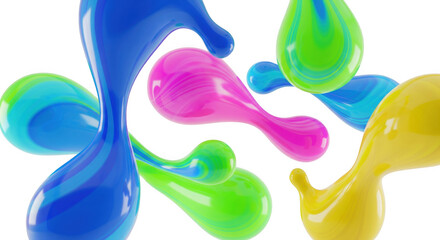 Dynamic colorful shapes float and intertwine against a stark black backdrop