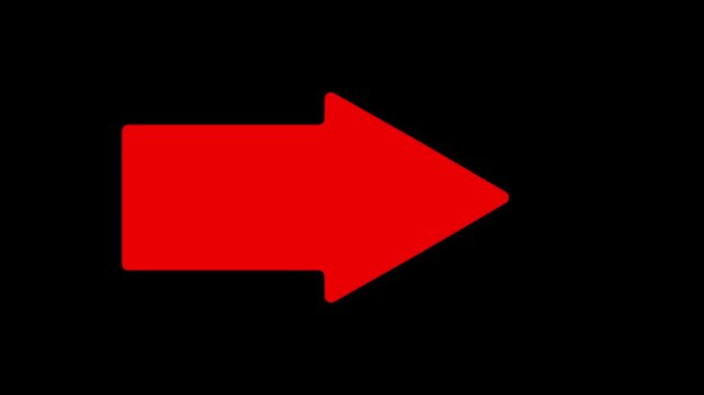 Animated squirrel arrow white, red, green, yellow, and blue on a transparent background. Moving arrow to the side. Animation 4K 60fps