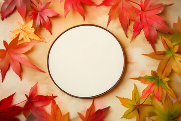 Autumn Maple Leaves Frame Background with Empty Circle Copy Space