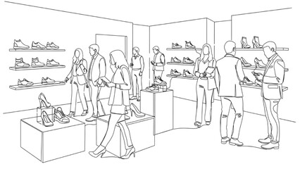 Minimalist Line Drawing of Shoe Exhibition – Continuous Line Art Illustration