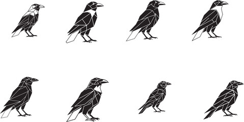 Geometric black birds standing geometric shapes polygonal art