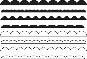Scalloped edge seamless vector set.Scalloped border Texture ribbons vector illustration on white background..eps