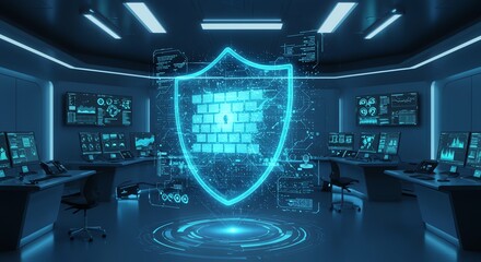 Cybersecurity Command Center Holographic Shield Information Security