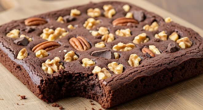 Brownie dessert with nuts. - Powered by Adobe