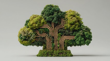 Tree with a cross embedded in its bark representing the intersection of nature, faith, and eco-friendly business concepts